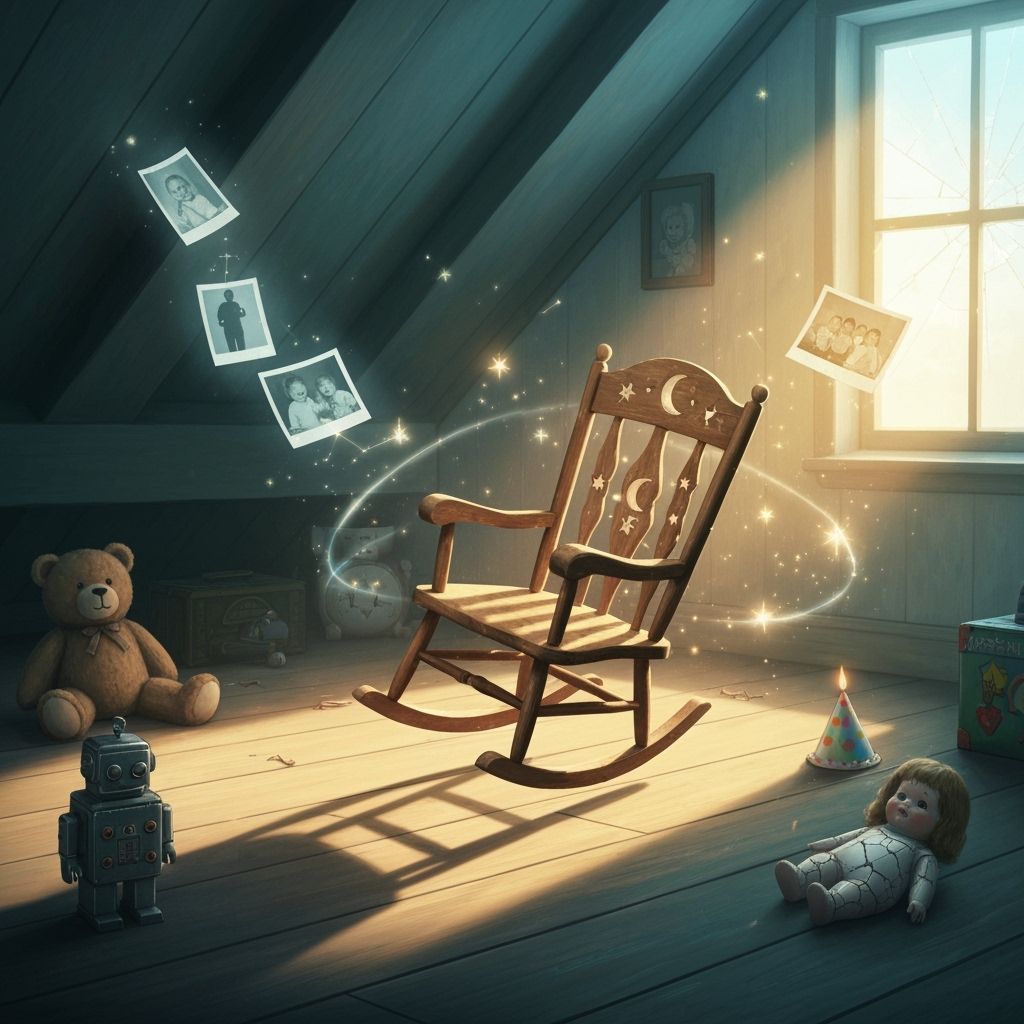 Floating Rocking Chair in Dusty Attic: Dreamlike Digital Art