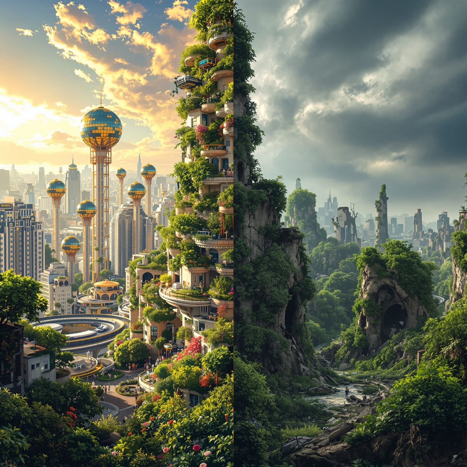 Solar Punk City: Utopian vs Dystopian Futures
