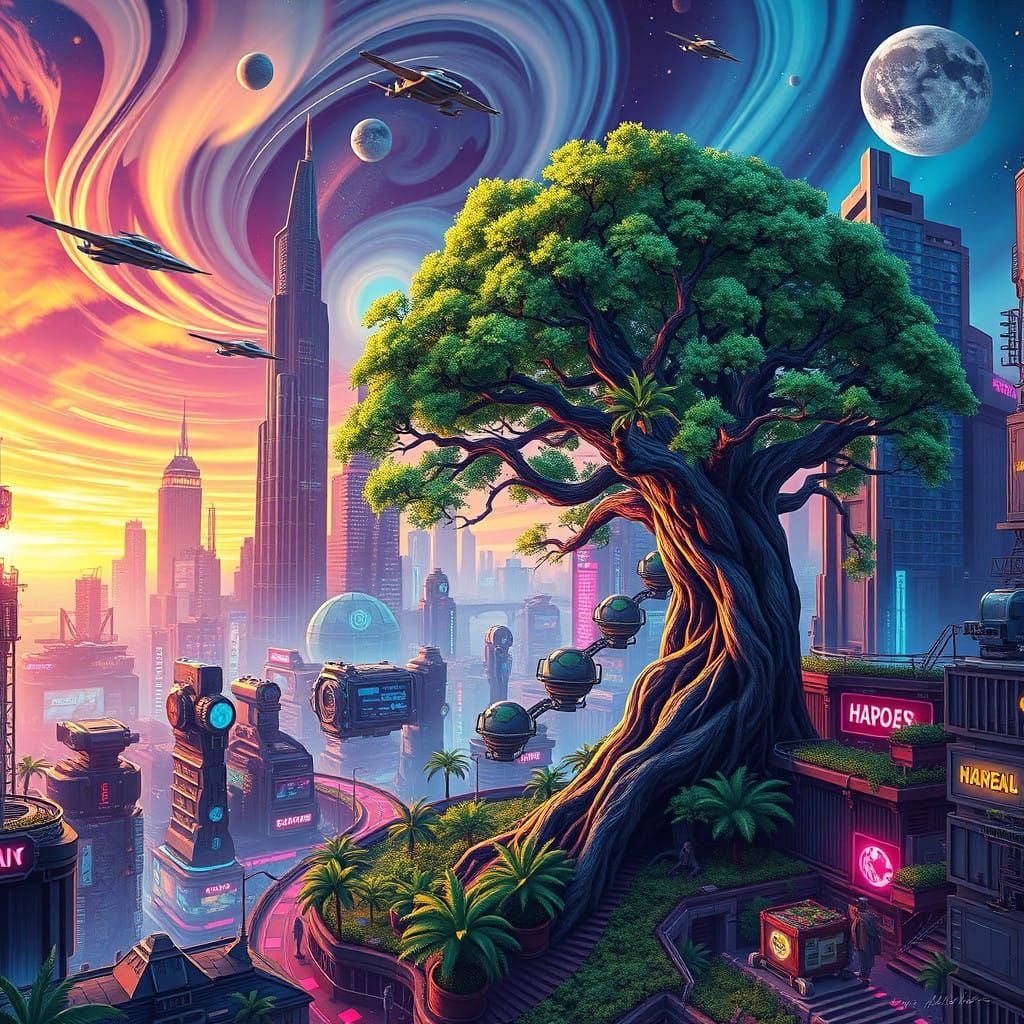 Cyberpunk Metropolis at Dusk