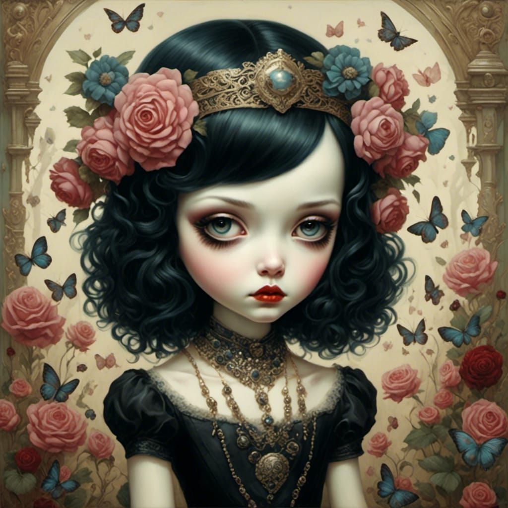 Kawaii Emo Girl Portrait in Mark Ryden Style