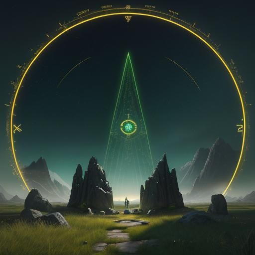 Golden Stone Circle with Compass Symbol