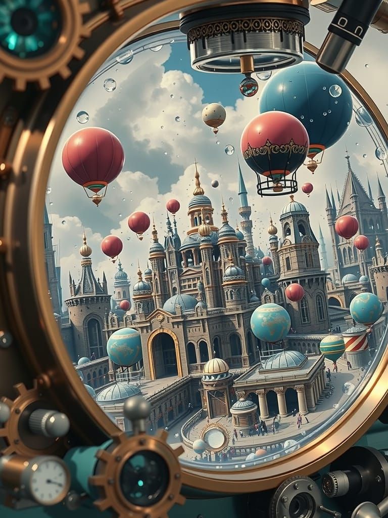 Microscope Reveals Steampunk Metropolis Inside Dewdrop