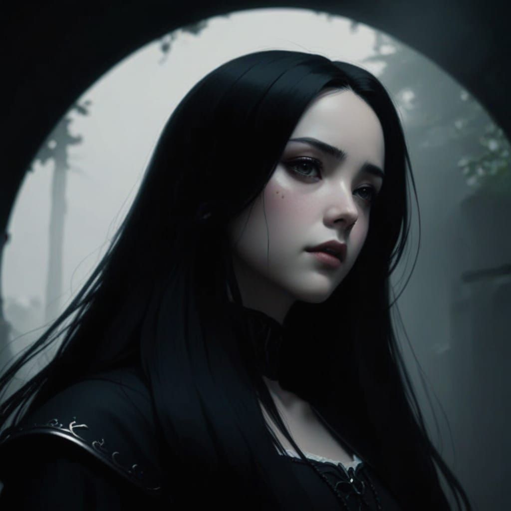 Anime Portrait of Gothic Woman in Studio Ghibli Style