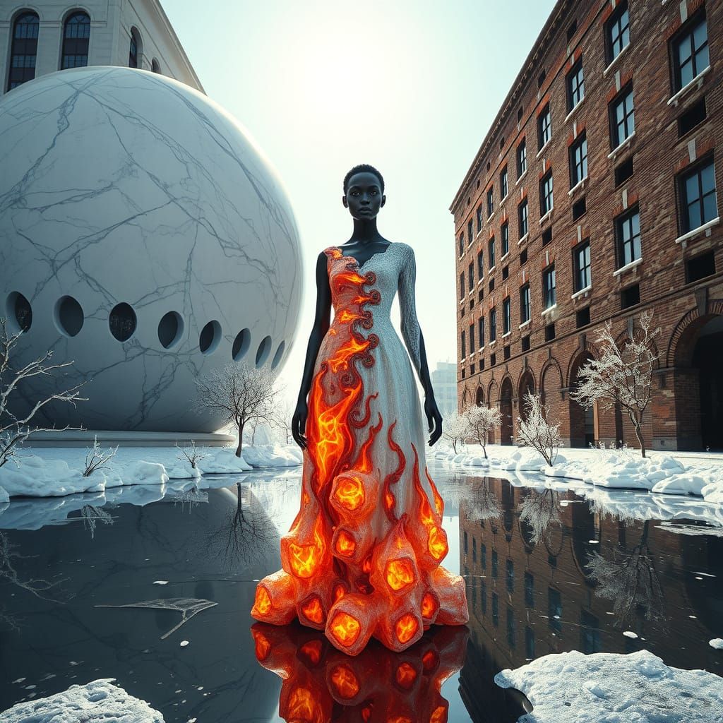 Surreal Juxtaposition: Marble and Brick in Dreamlike Scene