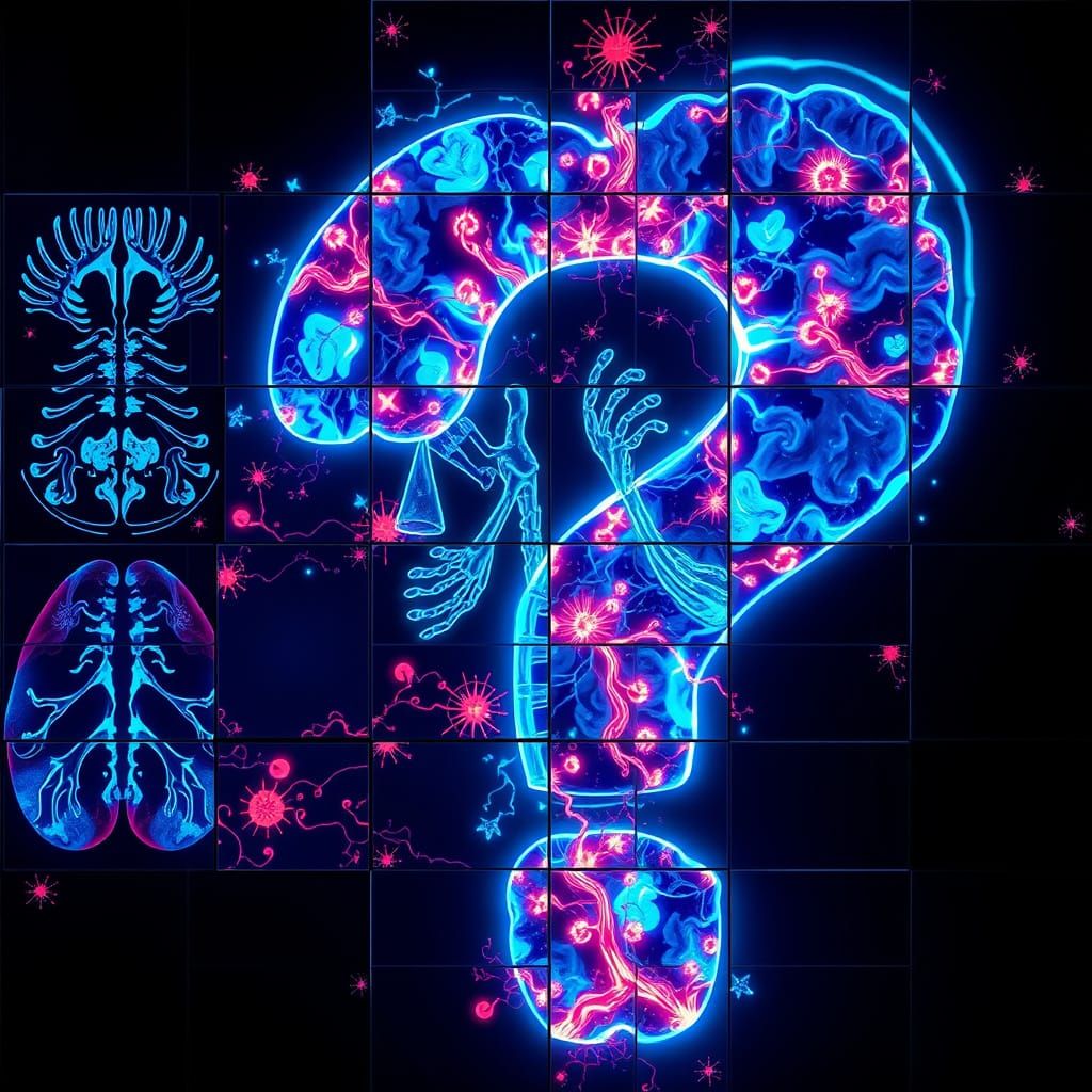 Luminous Question Mark Sign in Radiology Tile Mosaic