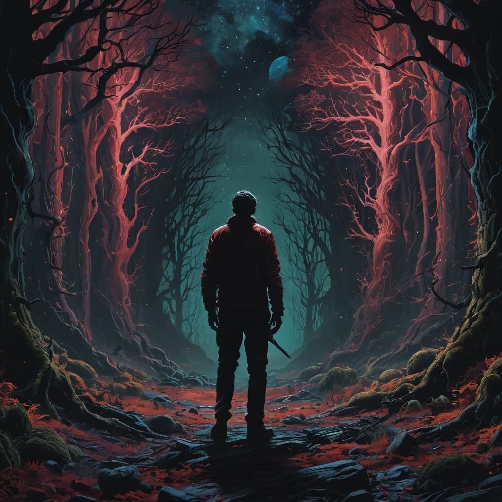 Maximalist Horror Scene in Contrasting Colors