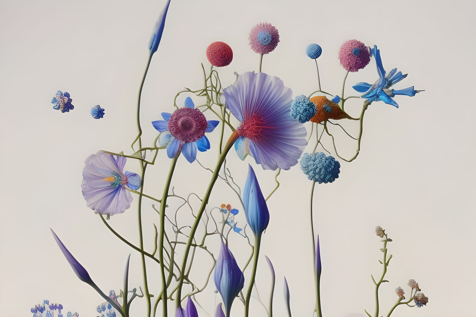 Stained Glass: Iridescent Blue Spring Flowers