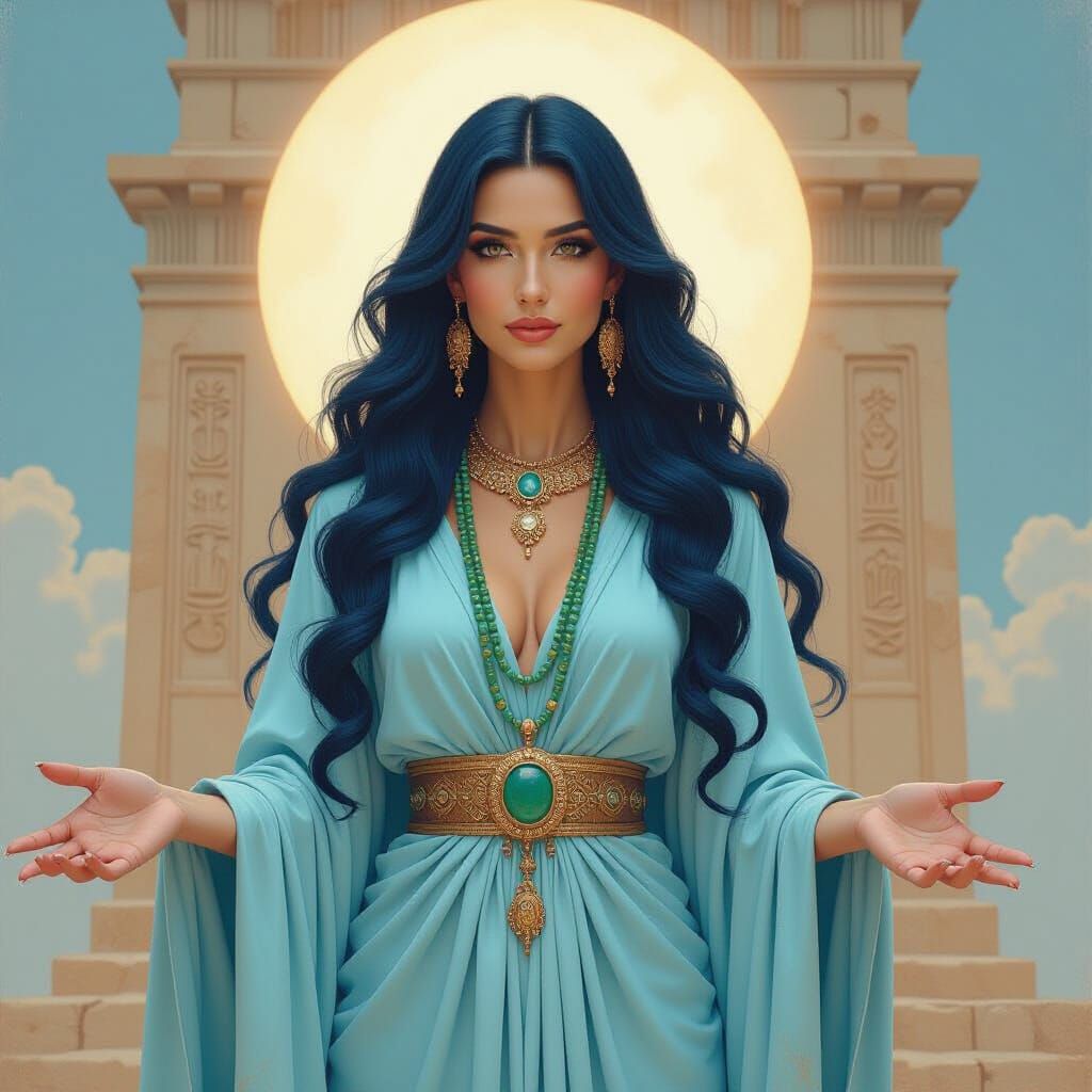 Ancient Jordanian Moon Goddess in Hyperrealistic Oil Paintin...
