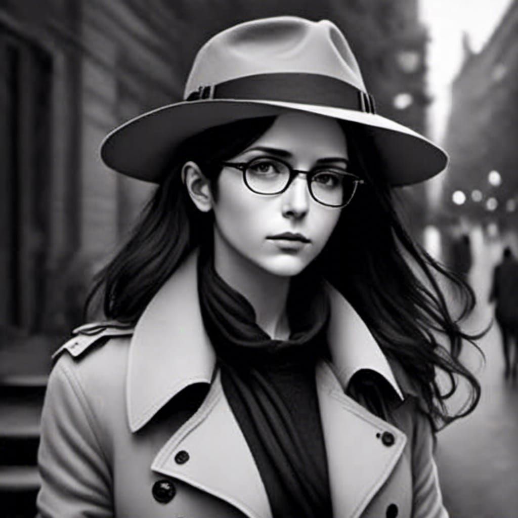 Black and White Photo of Woman in Fedora