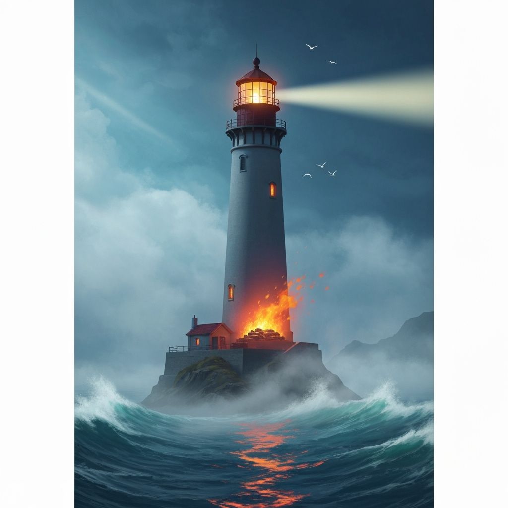 Majestic Lighthouse in Fog: Industrial Mystical Seascape
