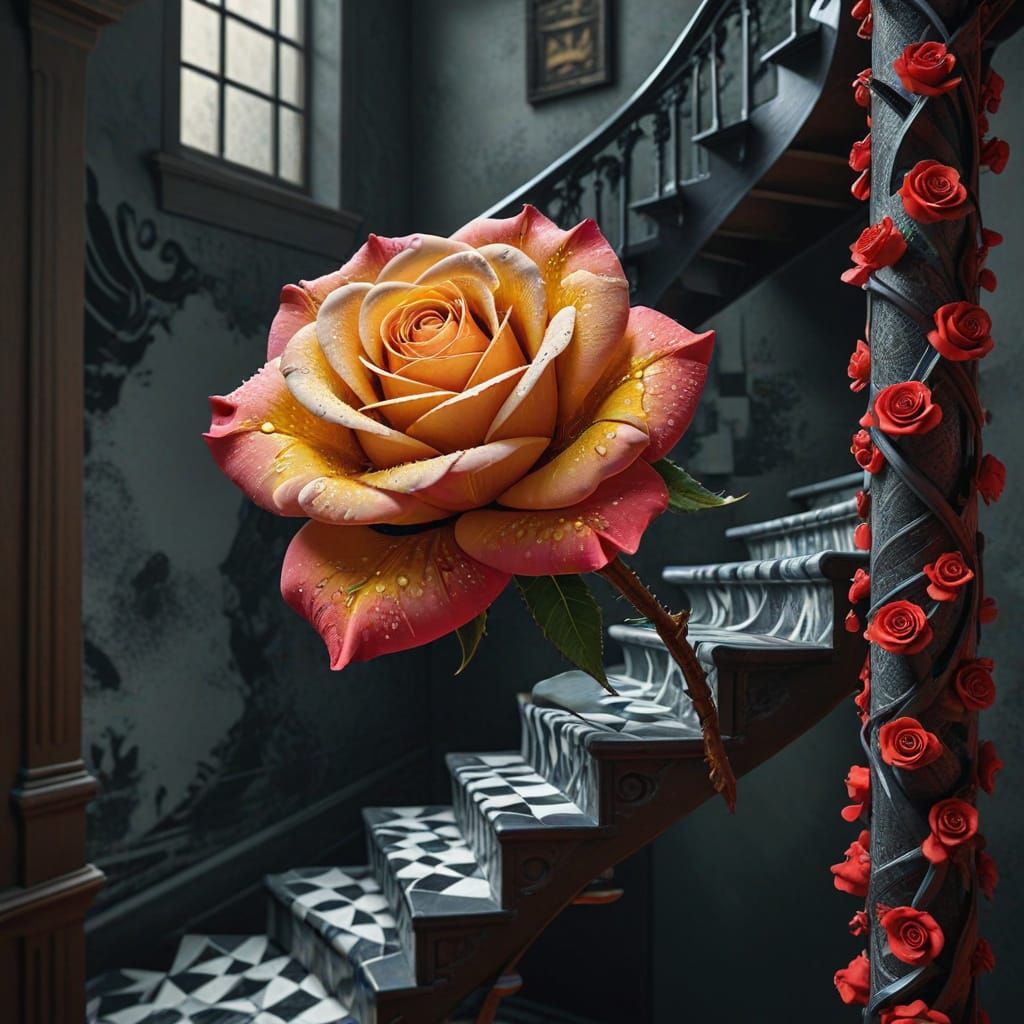 Blooming Rose Optical Illusion in Photorealistic Style