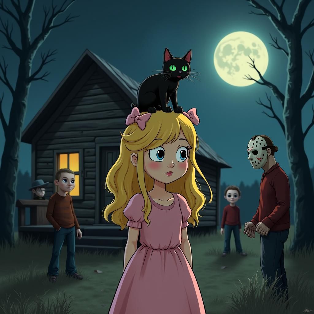 Disney Girl with Horror Icons in Dark Fantasy Style