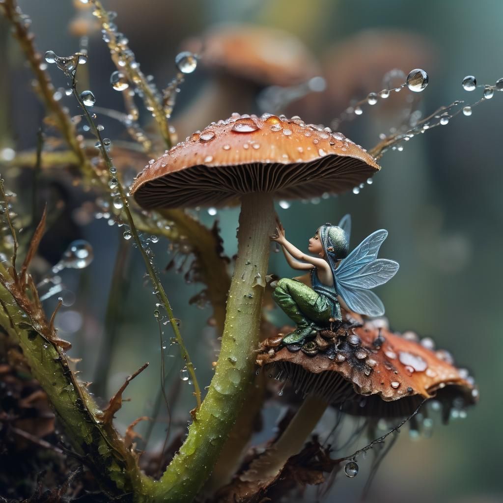 Fairy on Mushroom: Macro Photography with Abstract Art