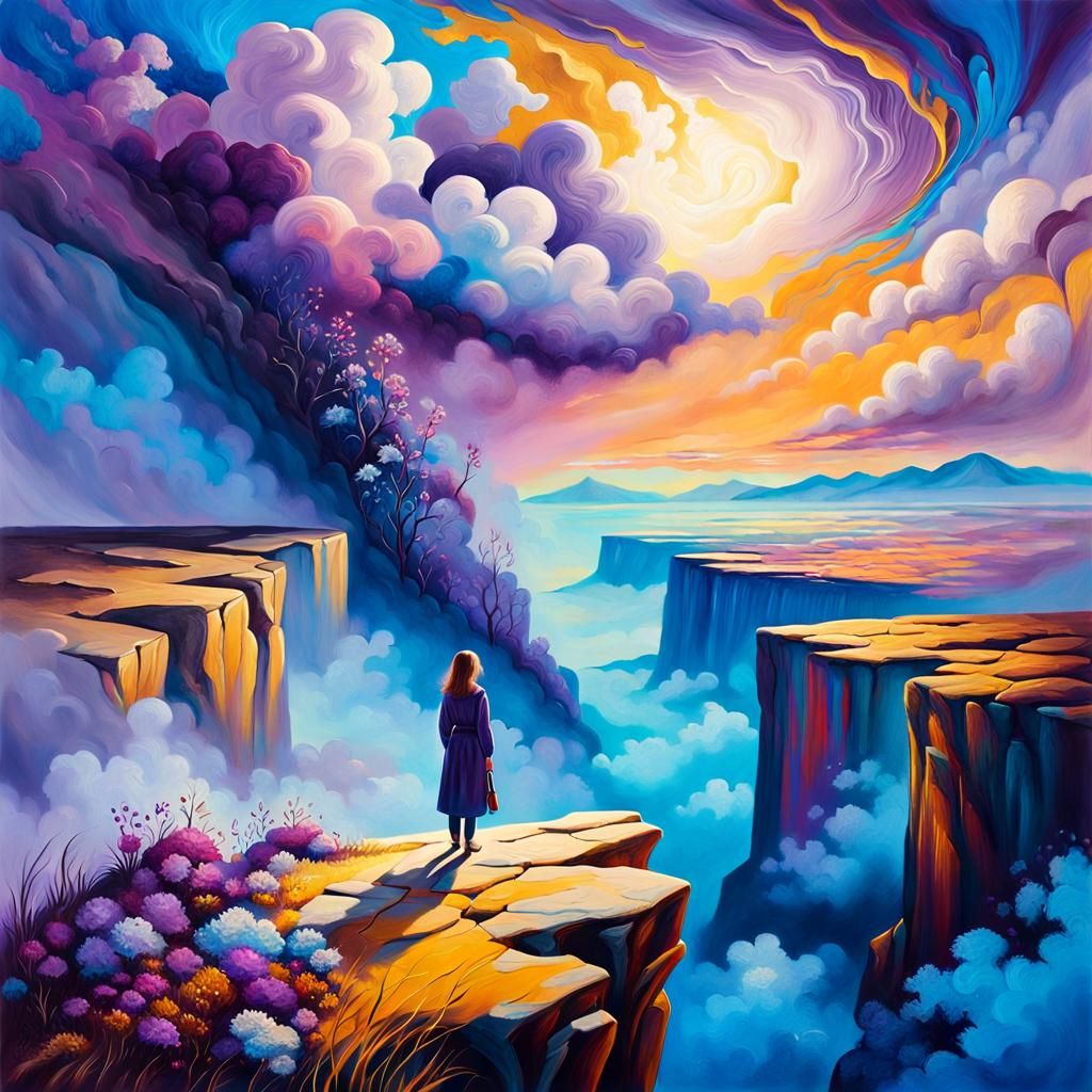 Eerie Surrealism: Woman at Cliff Edge