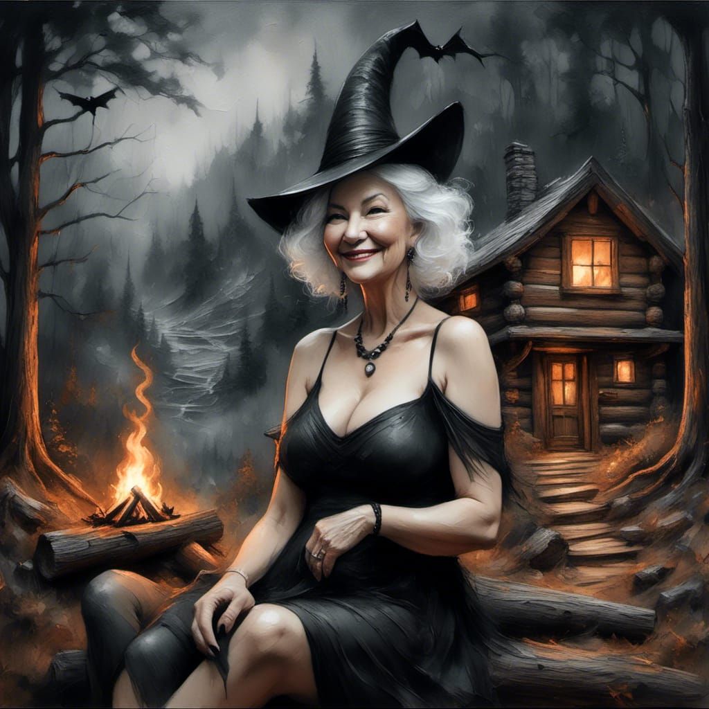 Chubby Witch Portrait with Spirits, Fantasy Art