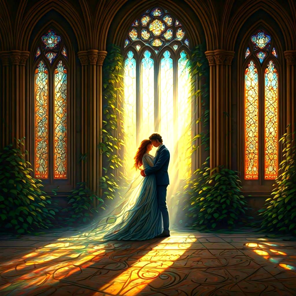 Calligraphic Romeo and Juliet Oil Painting