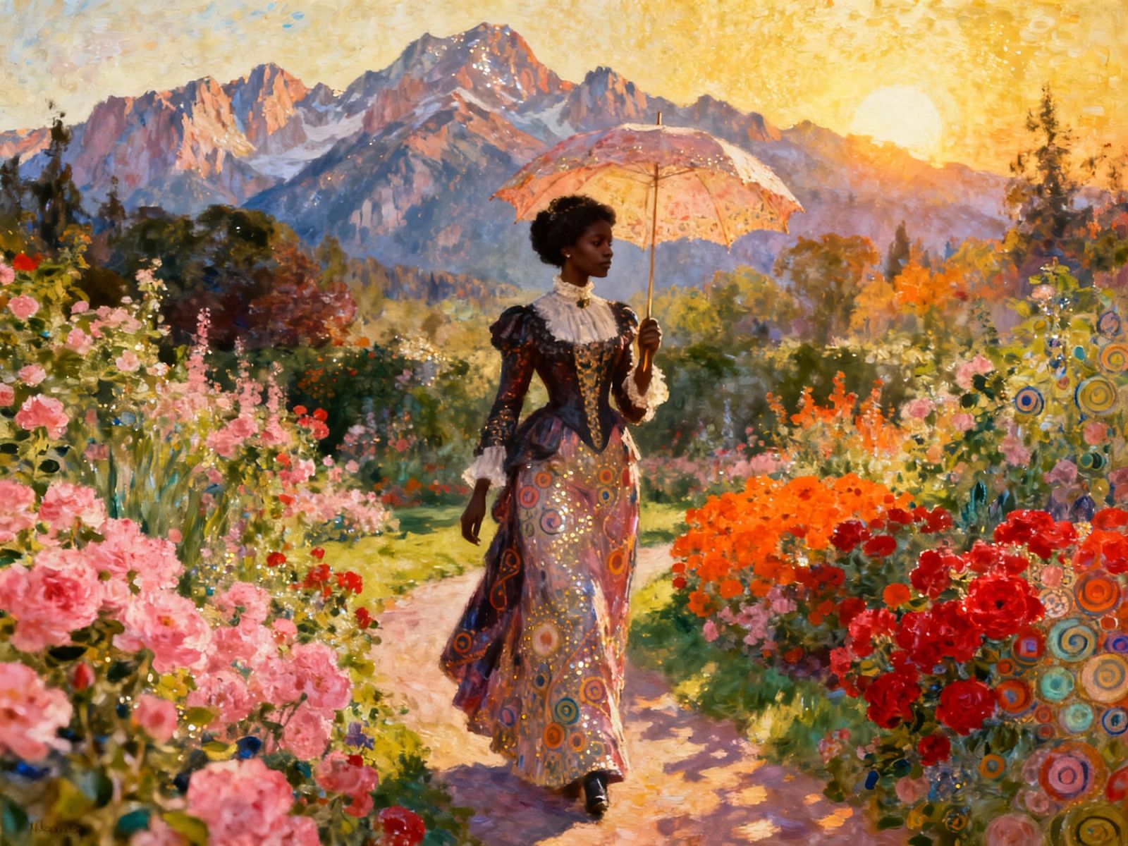 Victorian Woman in Klimt-Monet Garden