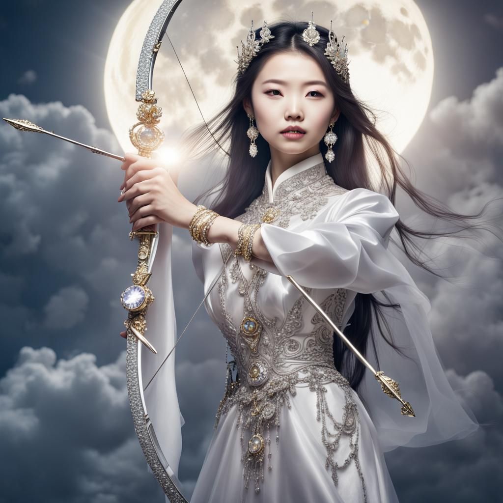 Opulent Archer with Silver Bow in Moonlight