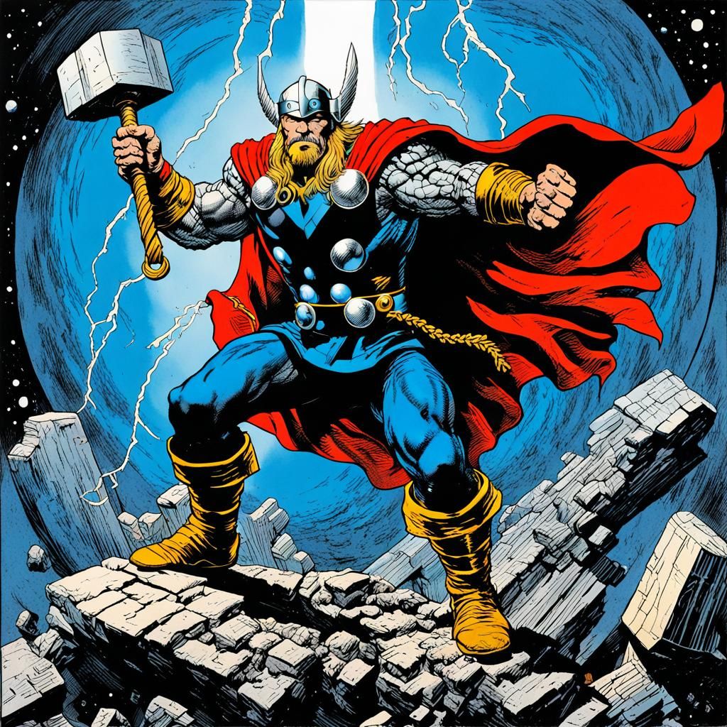 Thor in Color Ink Drawing Style