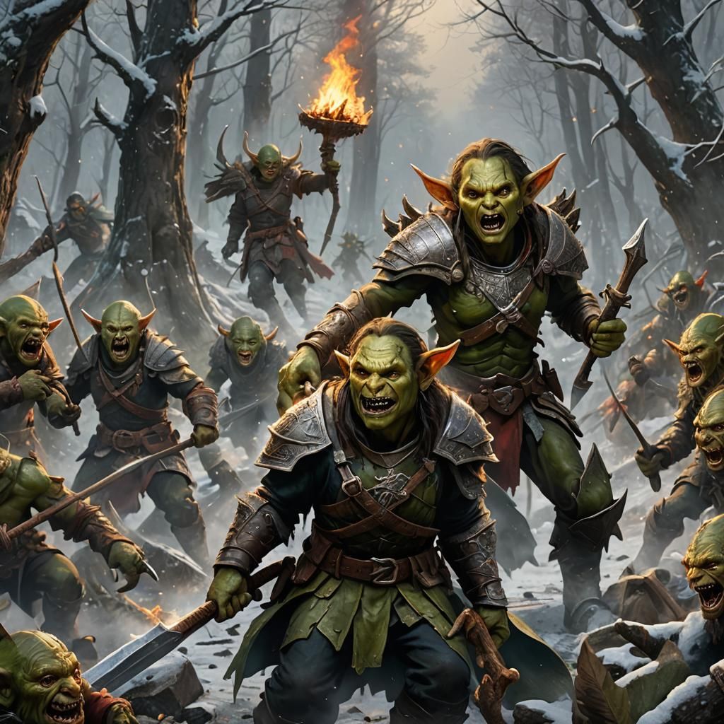 Elves and Goblins Clash in Burning Forest