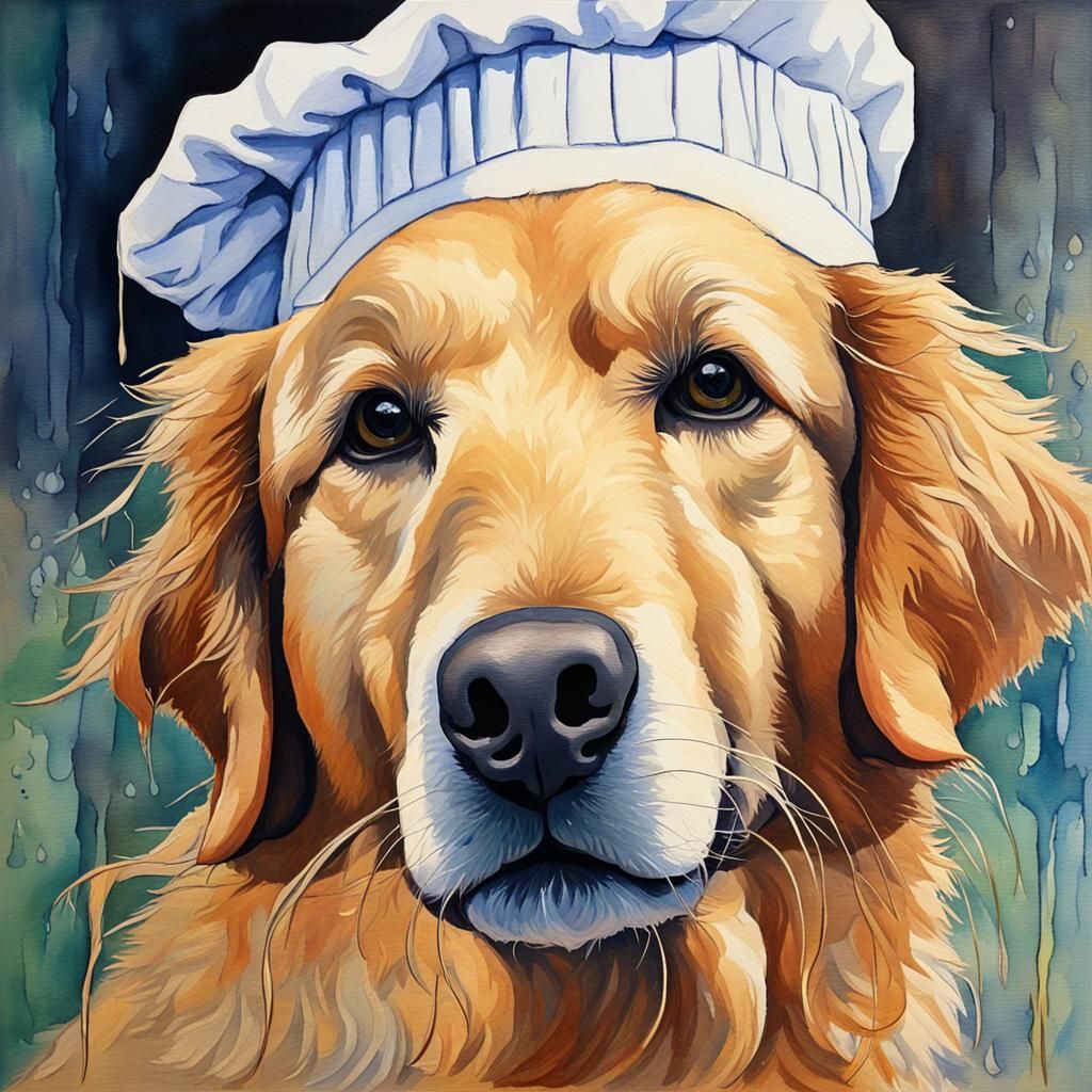 Golden Retriever Chef in Neo-Impressionist Style