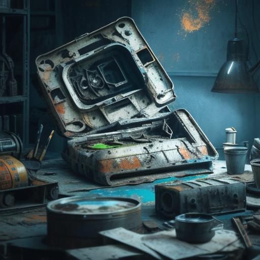 Gritty, Colorful Junkpile of Vintage Metallic Machinery