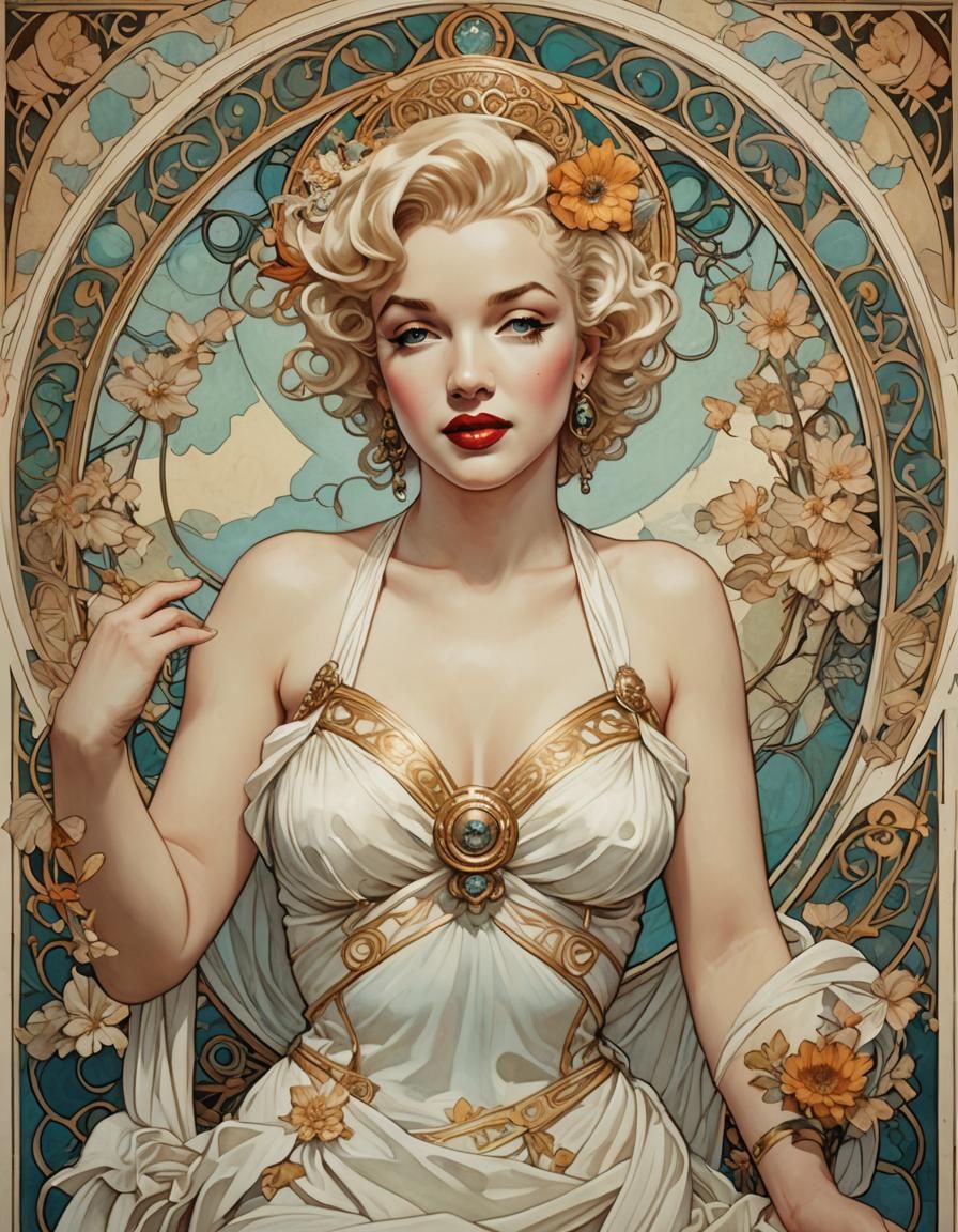 Marilyn Monroe as Greek Goddess in Art Nouveau Style