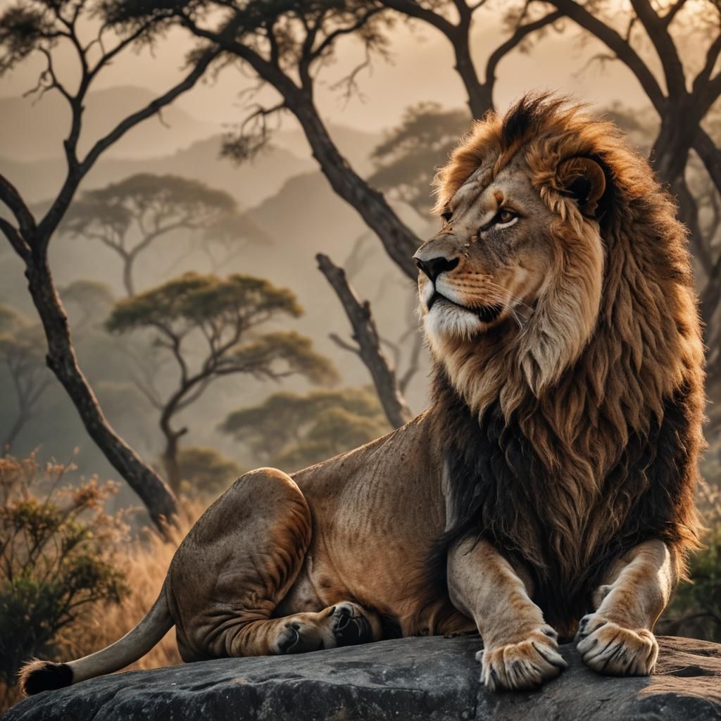 Majestic Lion Portrait in Hyperrealistic Wildlife Photograph...