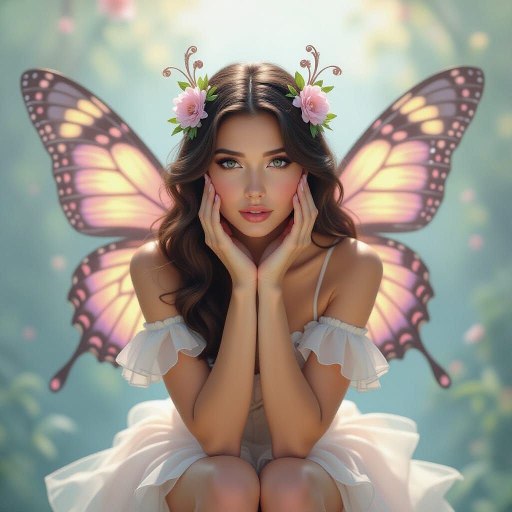 Butterfly Woman in Ethereal Fantasy Landscape