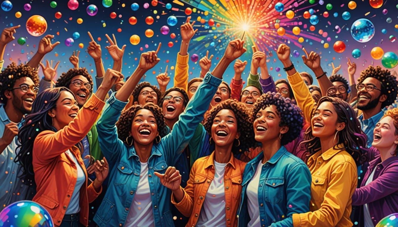 Vibrant Rainbow Celebration in Prismacolor Style