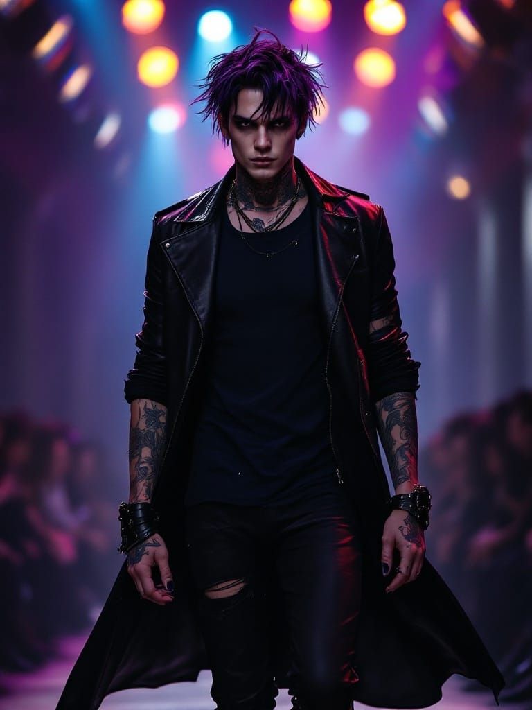 Edgy Goth Rocker Exudes Attitude on Dark Catwalk