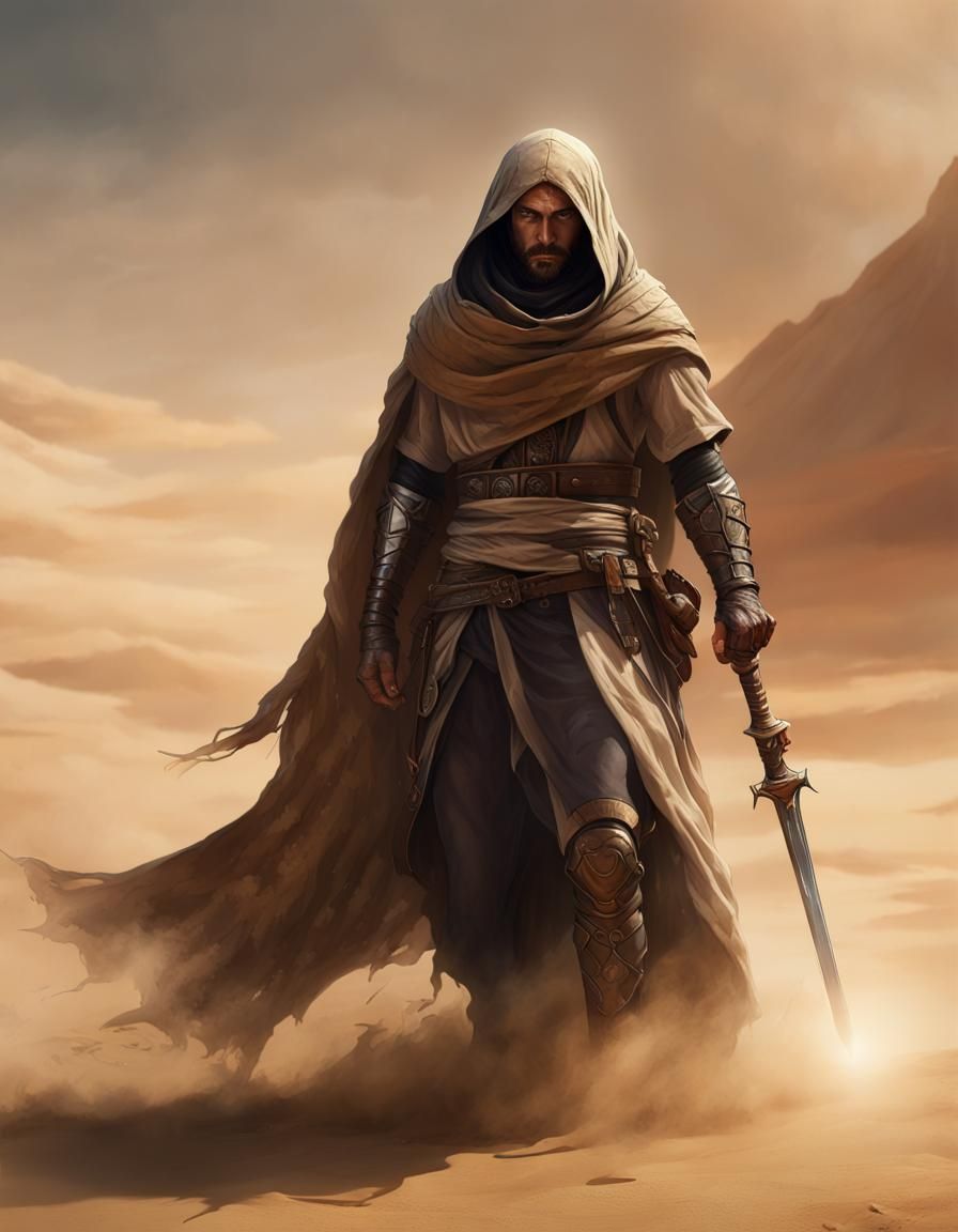 Arab Assassin in Sandstorm: Dark Fantasy Concept Art