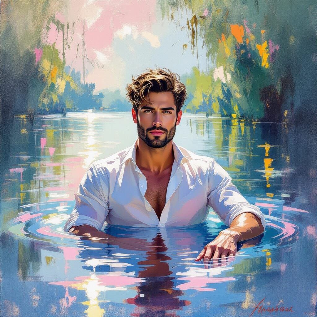Man in Lake: Impressionistic Meta-Modern Romanticism