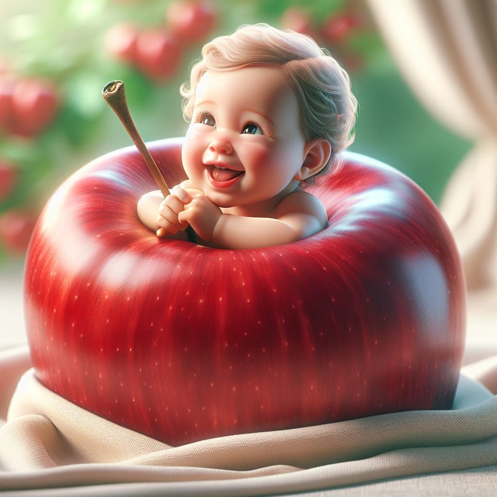 Baby Girl in Red Apple Fairy Tale