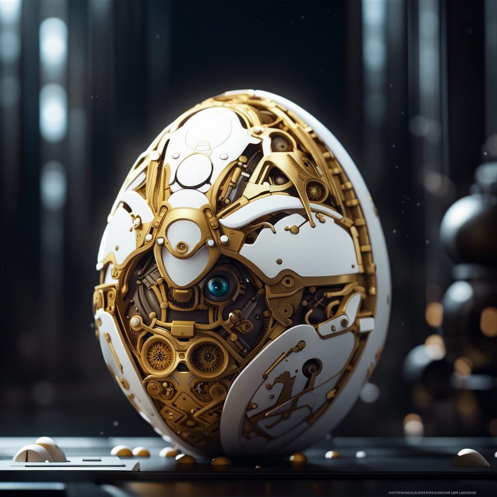 Futuristic Mechanical Egg in Hyperrealistic Anime Style