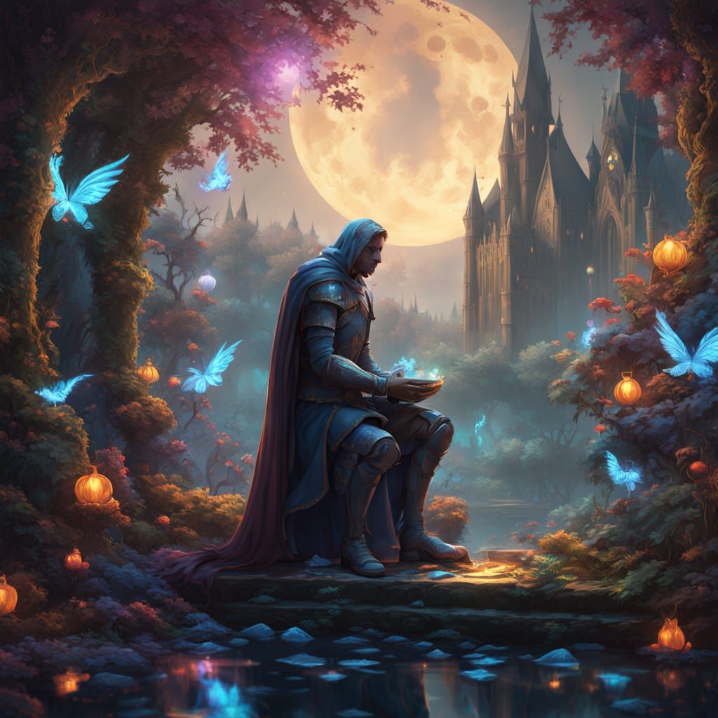 Knight Presents Glass Slipper to Spectral Princess in Enchan...