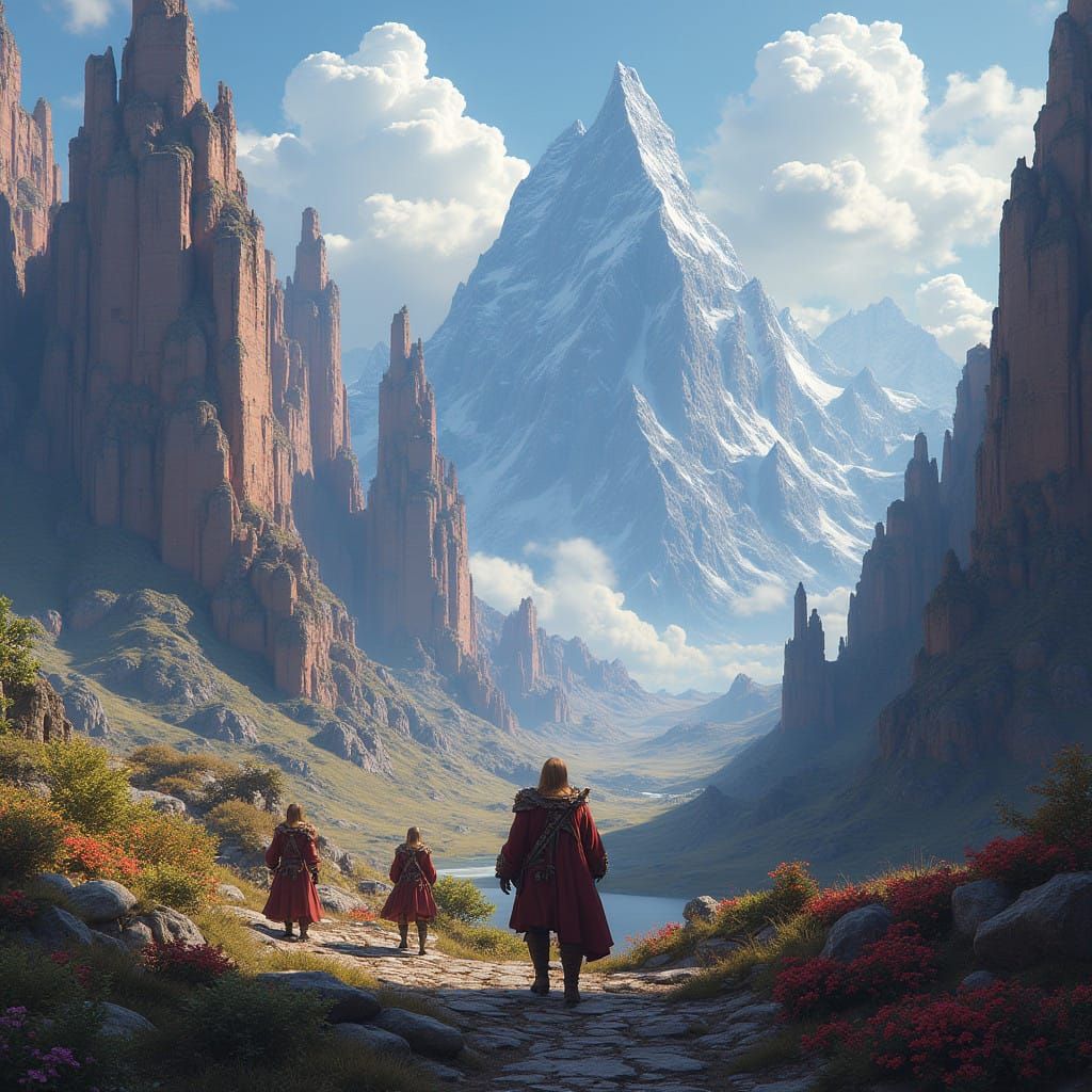 Epic Fantasy RPG Characters in Vibrant Landscape Art