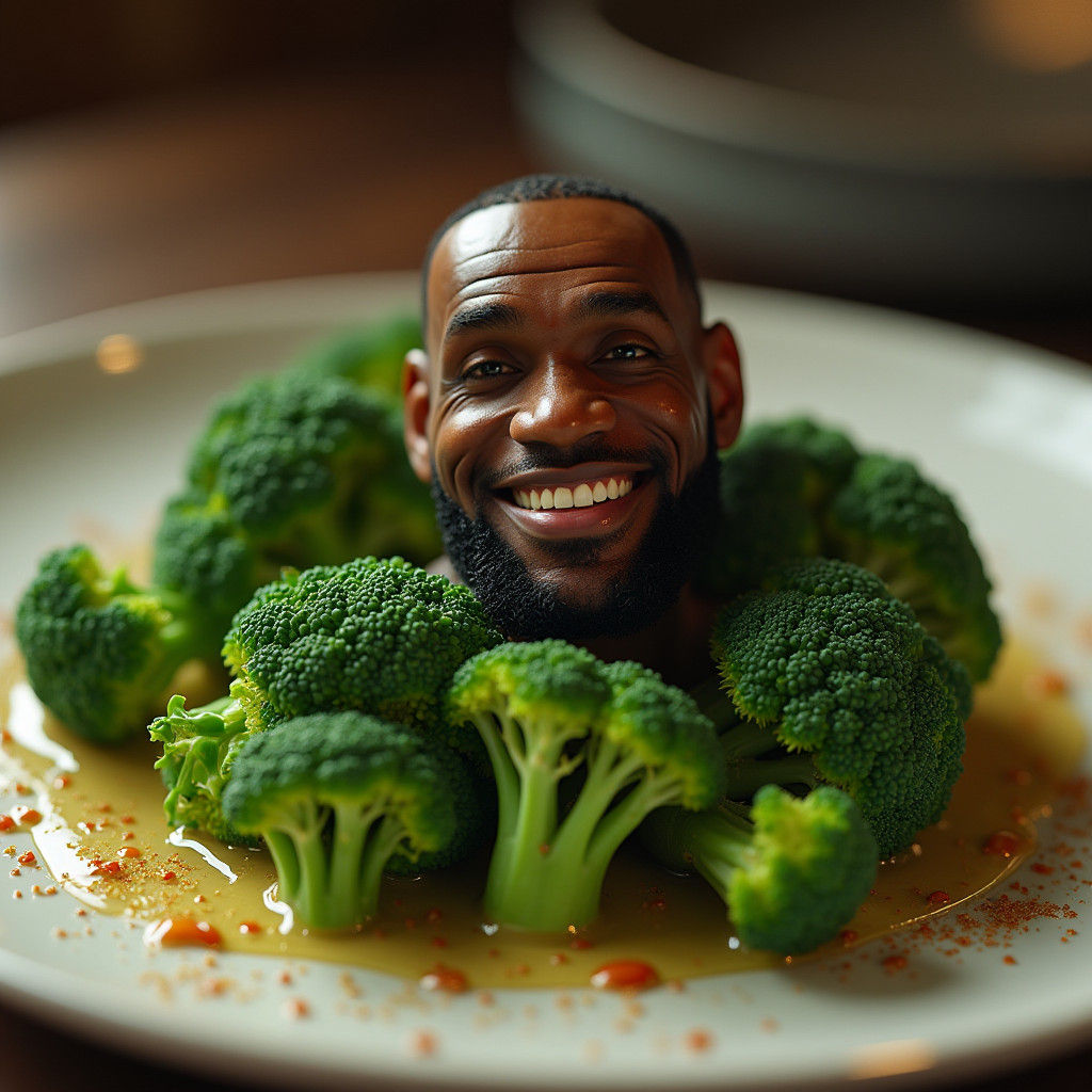 Broccoli Smile: LeBron James in Emerald Fantasy