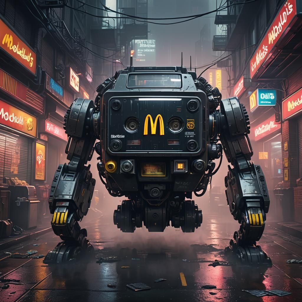 McDonald's Cassette Tape in Cyberpunk Sci-Fi Alleyway