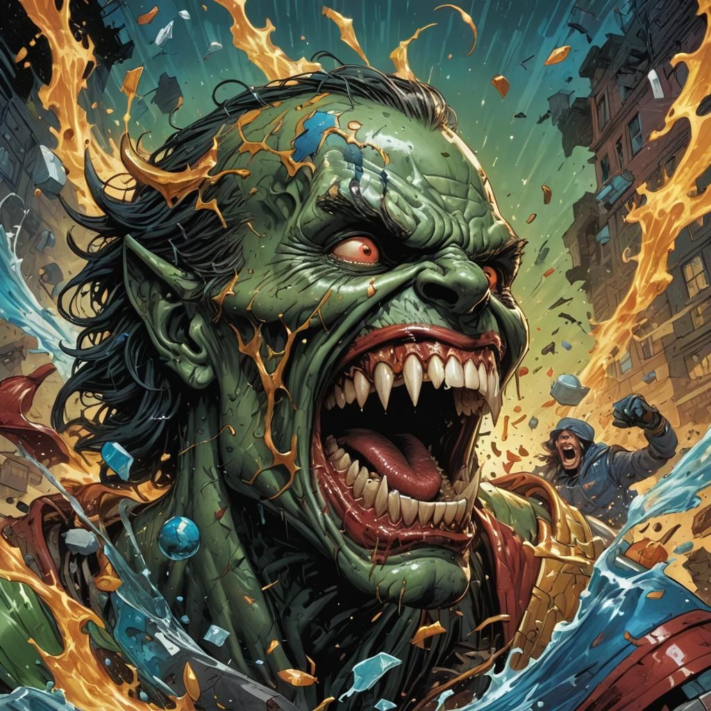 Hyperrealistic Teeth Eat the World: Comic Book Art