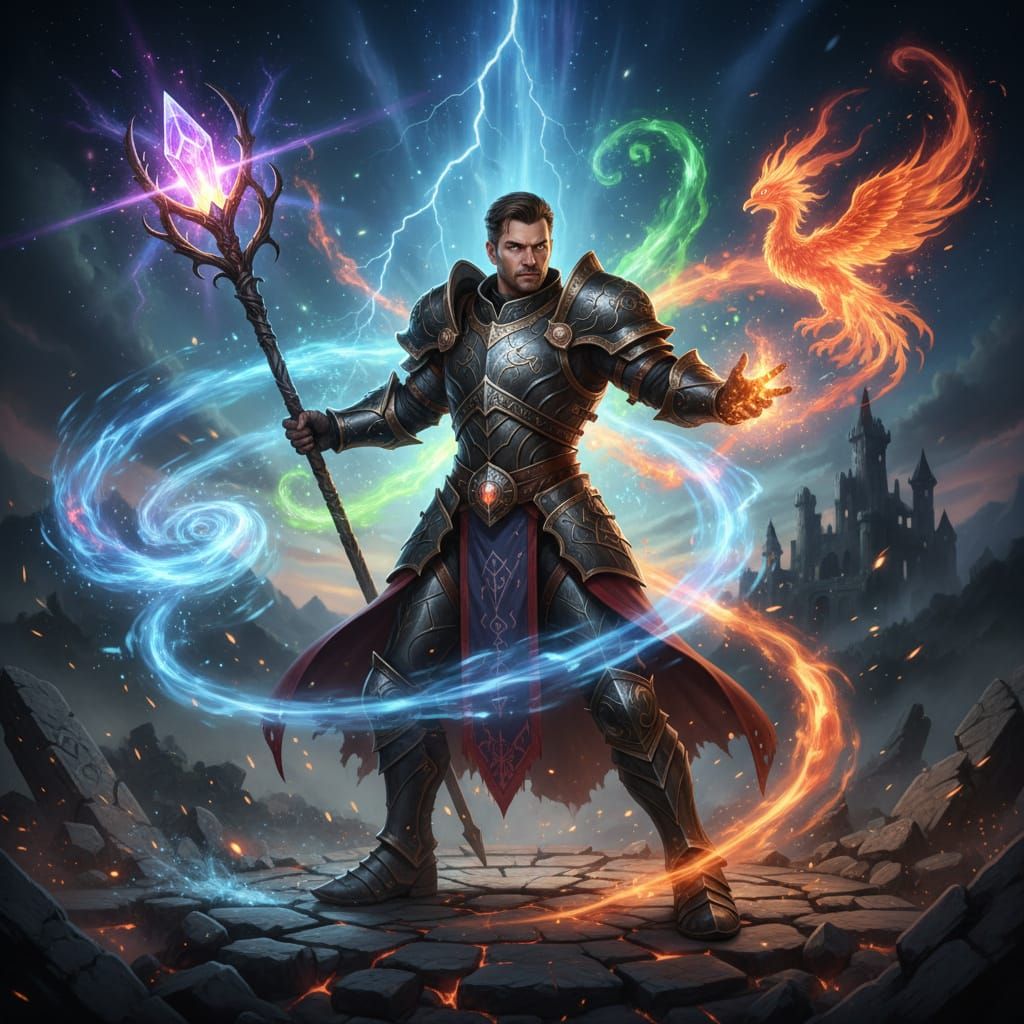 Battlemage in Armor Showcases Powerful Magic Glow