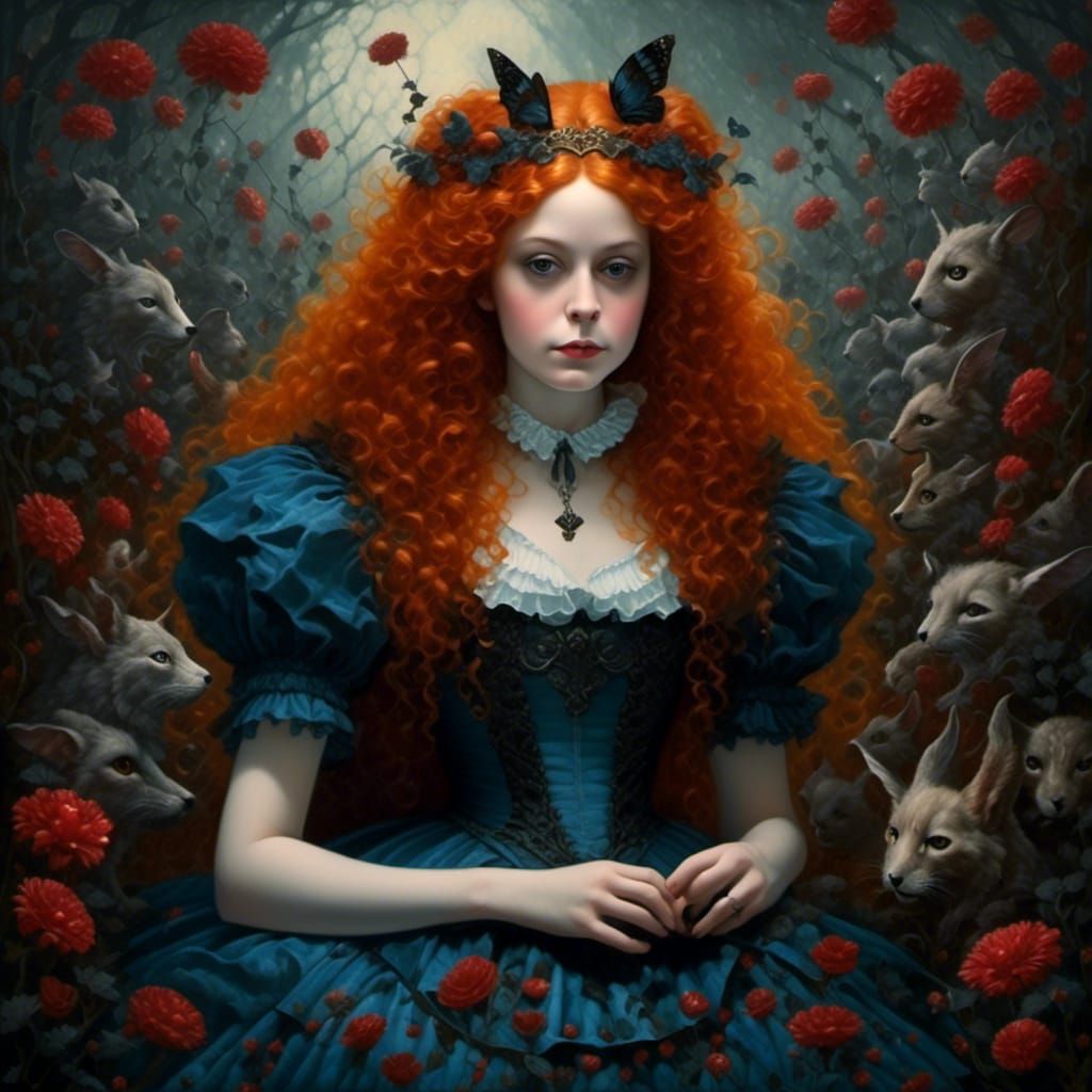 Gothic Vampire Alice in Wonderland Oil Painting