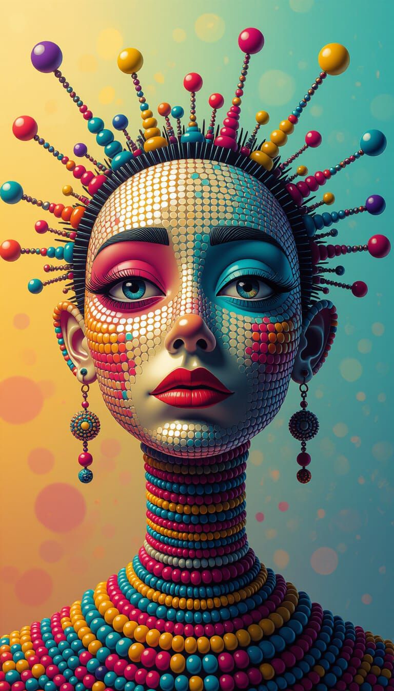 Colorful Beaded Character in Hyperrealistic Splash Art Style