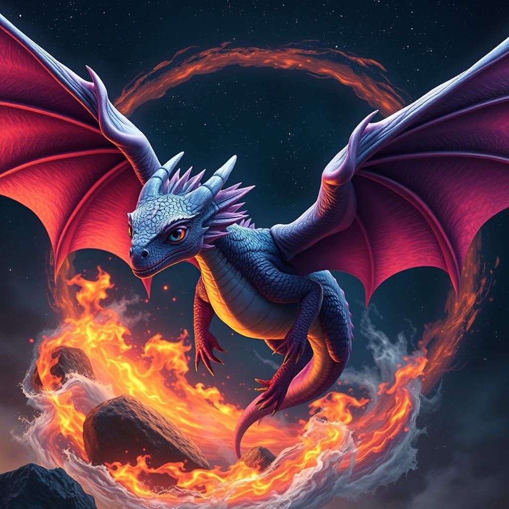 Mystical Purple Dragon Glides Through Celestial Ring