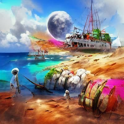 Colorful Anime Shipwreck After Lunar Voyage
