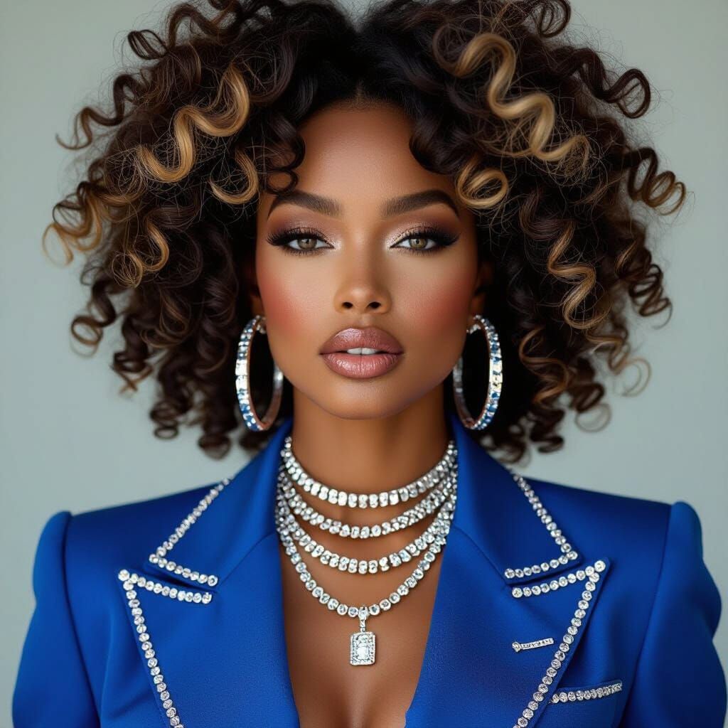 Hyperrealistic Portrait of Woman with Blonde Curls