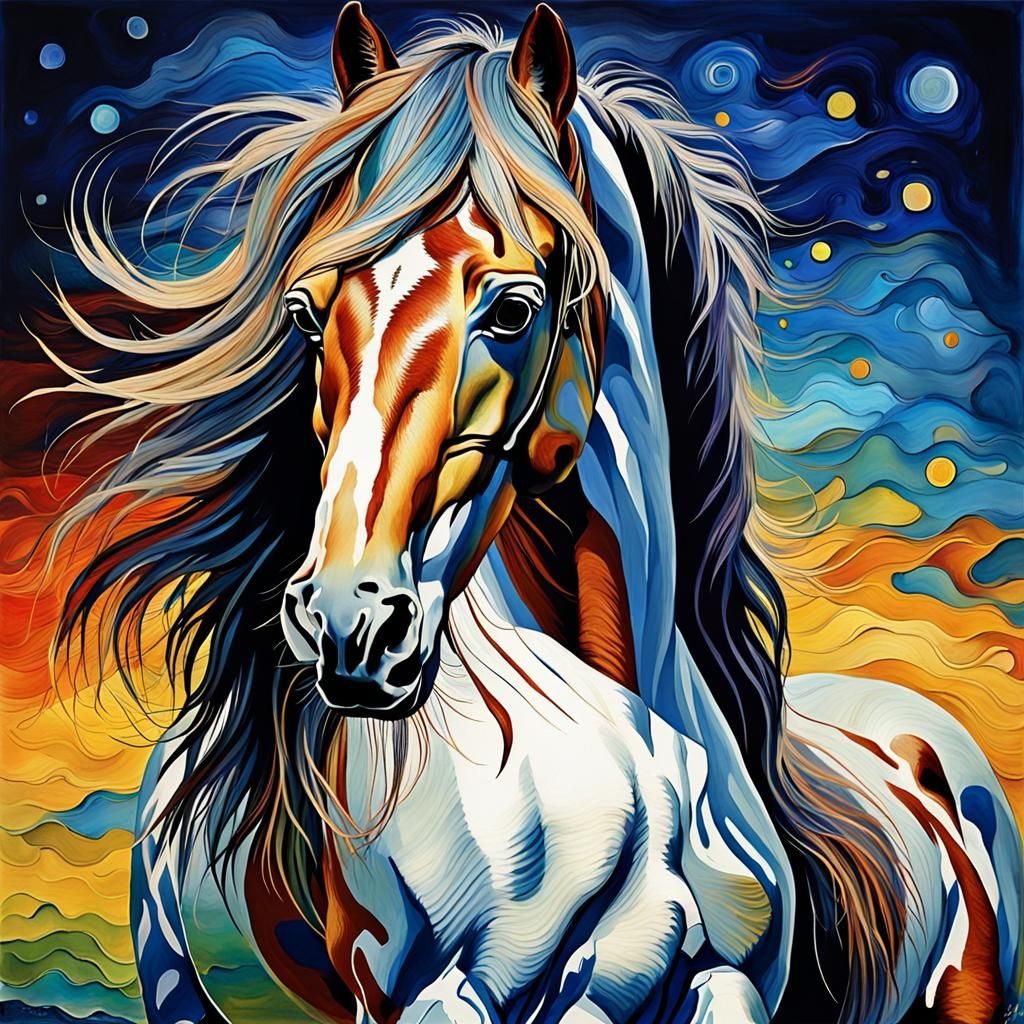 Lakota Horse in Van Gogh Style with Rayograph