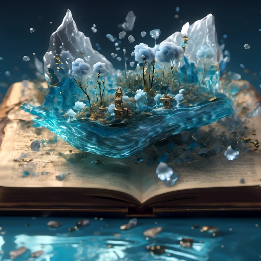 Glass Book with Flowers and River, Fantasy Art