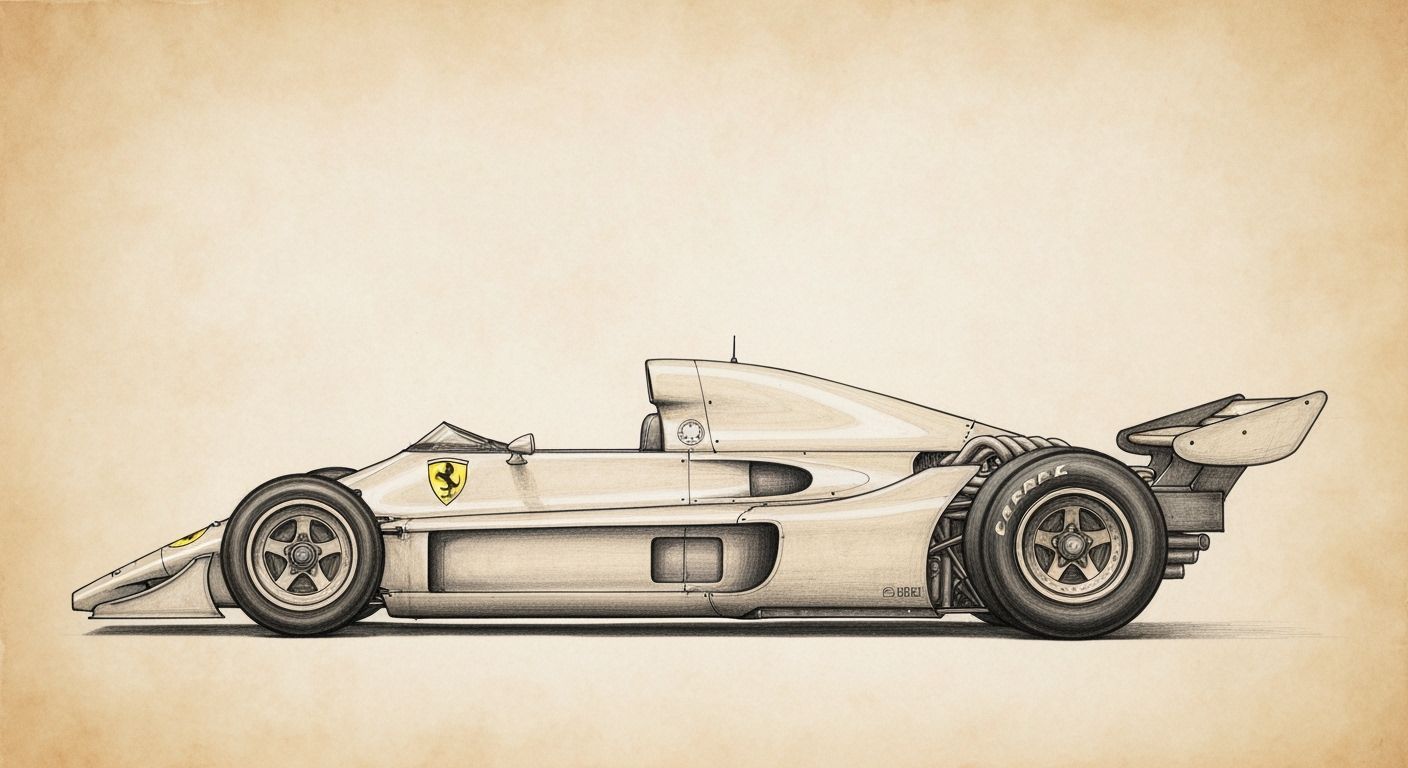 1976 Ferrari 312 T2 Drawing in Da Vinci Style