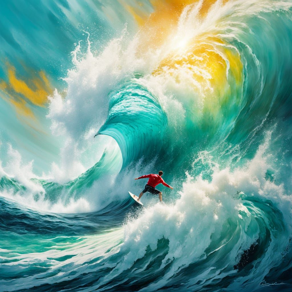 Surfer Tumbled by Turbulent Turquoise Wave in High-Energy Co...